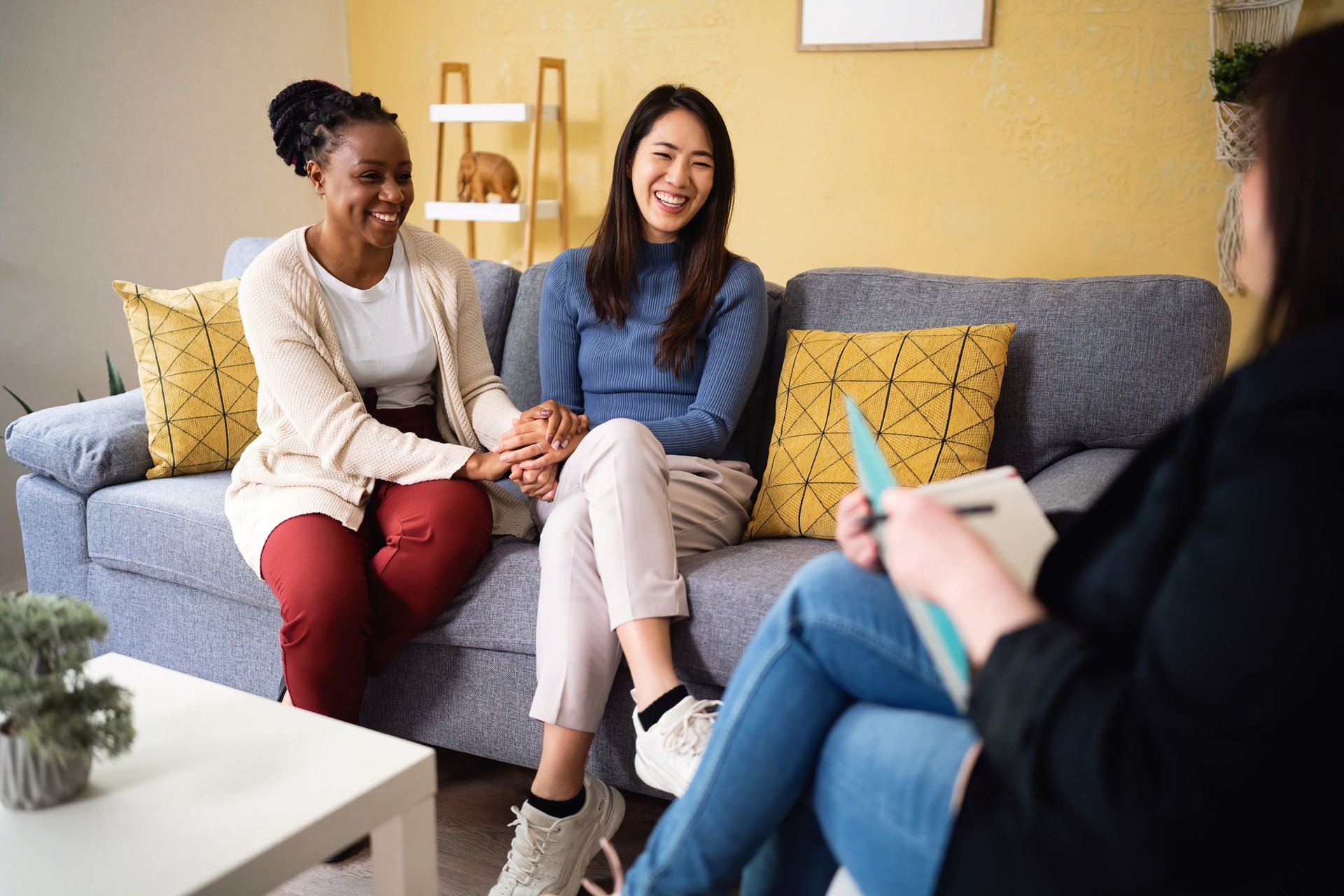 Multiracial lesbian couple, at the couple therapy led by female therapist